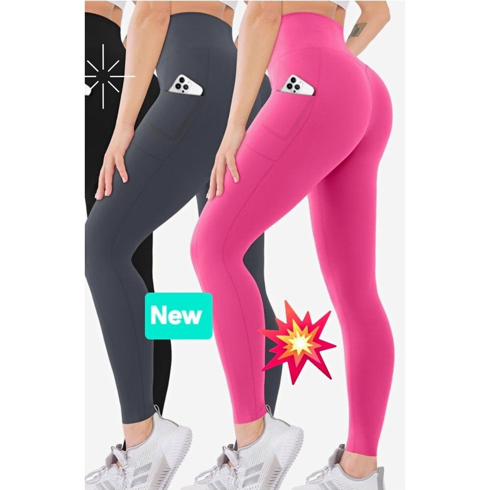 Women’s Pink Solid High Rise Ankle Leggings w/ Pockets Stretch Size S